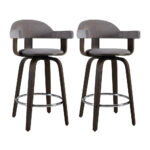 Artiss Set of 2 Bar Stools Wooden Swivel Bar Stool Kitchen Dining Chair - Wood, Chrome and Grey