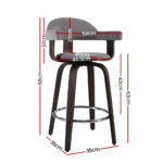 Artiss Set of 2 Bar Stools Wooden Swivel Bar Stool Kitchen Dining Chair - Wood, Chrome and Grey - Image 2
