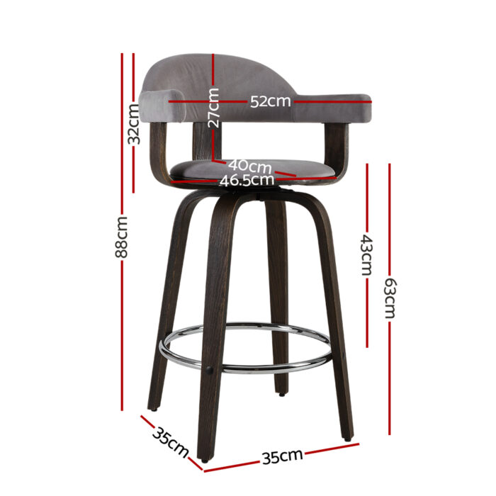 Artiss Set of 2 Bar Stools Wooden Swivel Bar Stool Kitchen Dining Chair - Wood, Chrome and Grey - Image 2