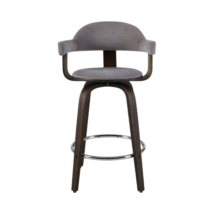 Artiss Set of 2 Bar Stools Wooden Swivel Bar Stool Kitchen Dining Chair - Wood, Chrome and Grey - Image 3