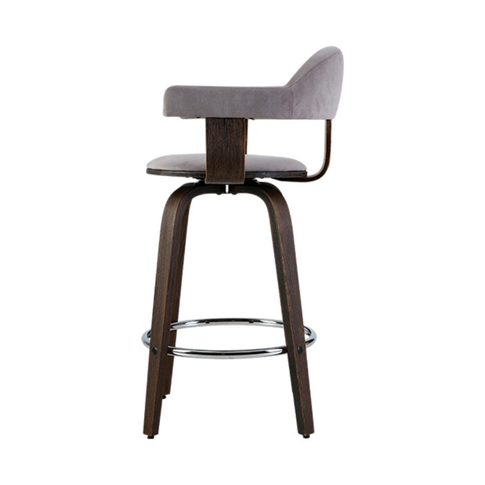 Artiss Set of 2 Bar Stools Wooden Swivel Bar Stool Kitchen Dining Chair - Wood, Chrome and Grey - Image 4