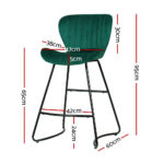 Artiss Bar Stools Kitchen Stool Velvet Dining Chairs Green Barstool Chair Metal - Image 2