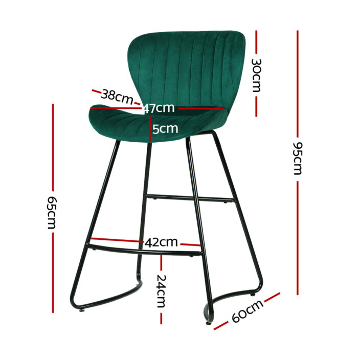 Artiss Bar Stools Kitchen Stool Velvet Dining Chairs Green Barstool Chair Metal - Image 2