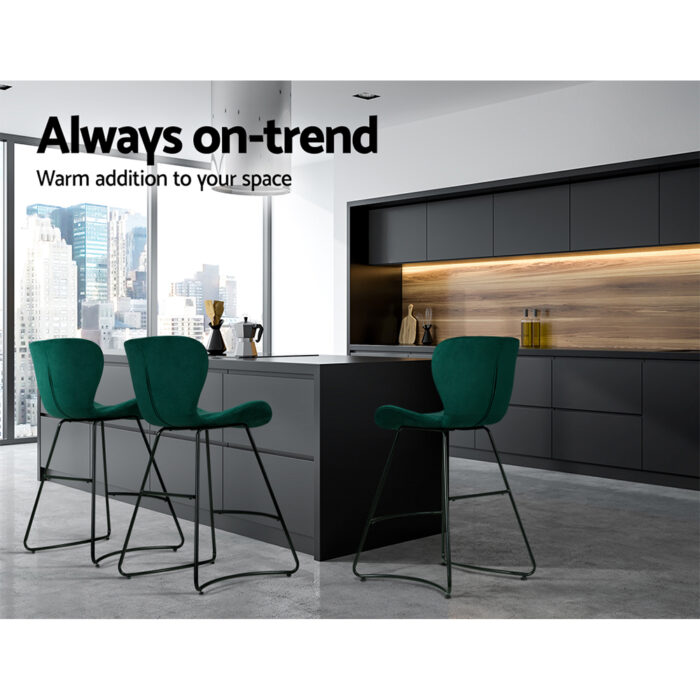 Artiss Bar Stools Kitchen Stool Velvet Dining Chairs Green Barstool Chair Metal - Image 4