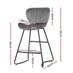 Artiss Bar Stools Kitchen Stool Velvet Dining Chairs Grey Barstool Chair Metal - Image 2
