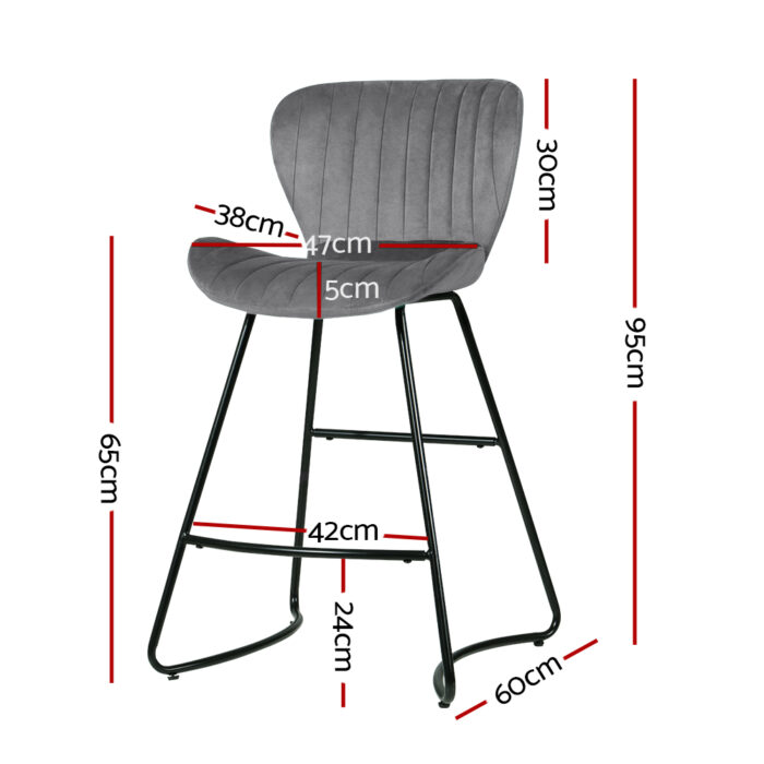 Artiss Bar Stools Kitchen Stool Velvet Dining Chairs Grey Barstool Chair Metal - Image 2