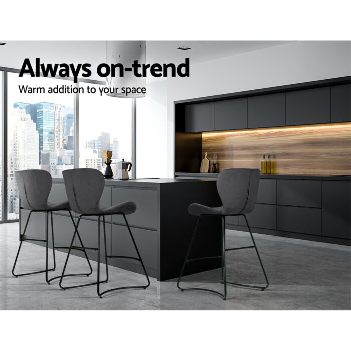 Artiss Bar Stools Kitchen Stool Velvet Dining Chairs Grey Barstool Chair Metal - Image 4