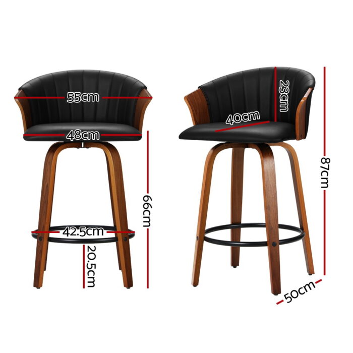 Artiss Set of 2 Bar Stools Kitchen Stool Wooden Chair Swivel Chairs Leather Black - Image 2