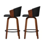 Artiss Set of 2 Bar Stools Kitchen Stool Wooden Chair Swivel Chairs Leather Black - Image 3