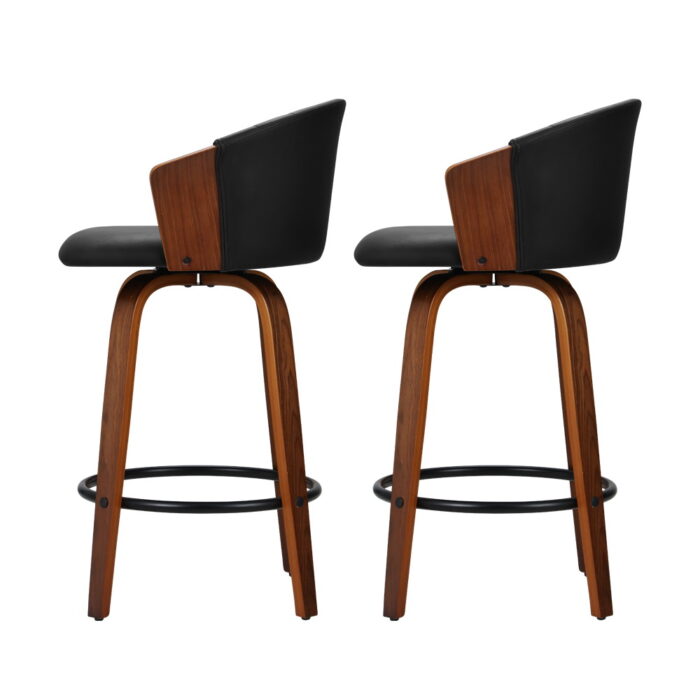 Artiss Set of 2 Bar Stools Kitchen Stool Wooden Chair Swivel Chairs Leather Black - Image 3