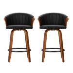 Artiss Set of 2 Bar Stools Kitchen Stool Wooden Chair Swivel Chairs Leather Black - Image 4