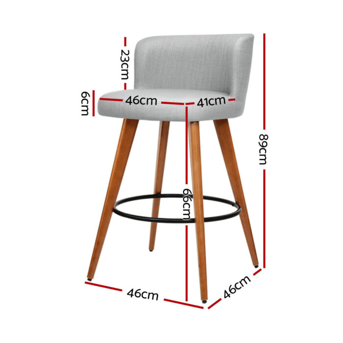 Artiss 2x Bar Stools Linen Padded Wooden Grey - Image 2