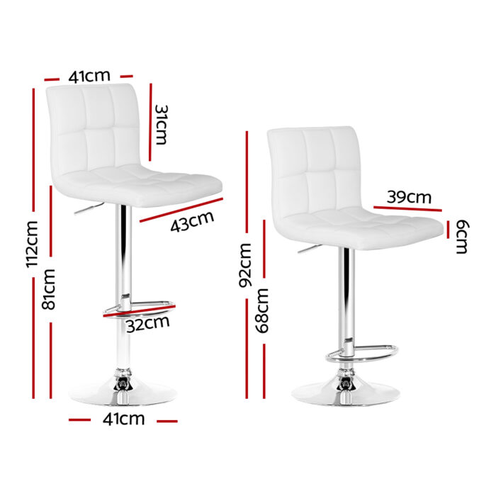 Artiss 2x Bar Stools Leather Gas Lift White - Image 2