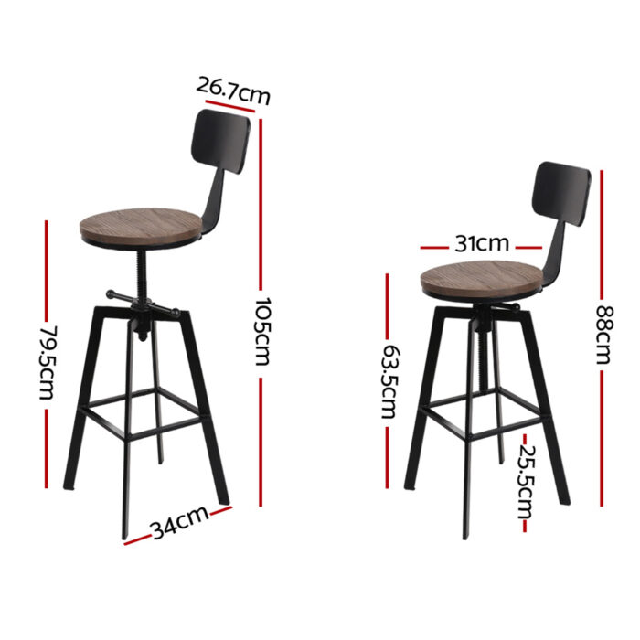 Artiss Bar Stools Kitchen Counter Chairs Vintage Metal Chairs x2 - Image 2
