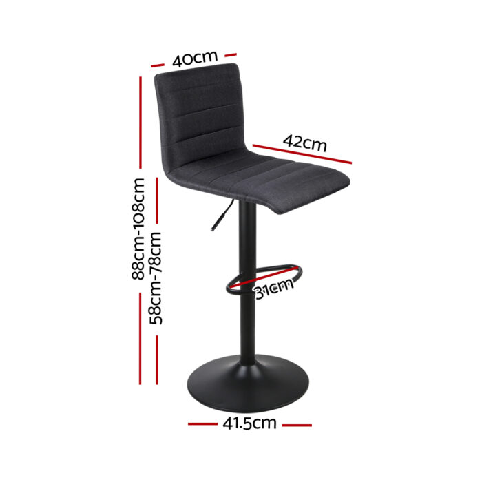 Artiss 4x Bar Stools Gas Lift Linen Fabric Black - Image 2