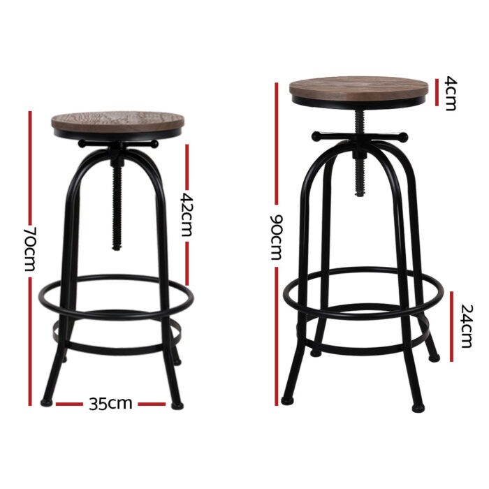 Artiss 2x Bar Stools Adjustable Wood Chairs - Image 2