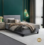 Bed Frame King Single Mattress Base Wooden Platform Fabric Platform Solid Slat - Image 2
