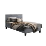 Bed Frame King Single Mattress Base Wooden Platform Fabric Platform Solid Slat