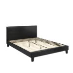 Oikiture Bed Frame Double Size Wooden Slats Leather Black