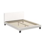 Oikiture Double Bed Frame Wooden Slats Boucle Fabric White