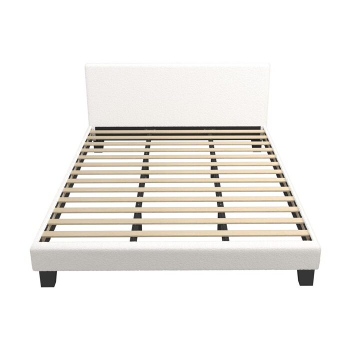 Oikiture King Bed Frame Wooden Slats Boucle Fabric White - Image 7