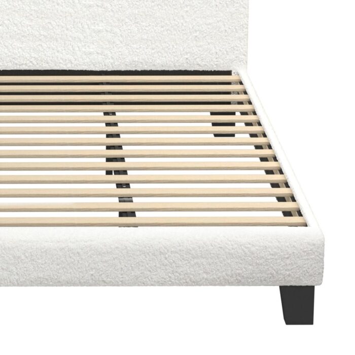 Oikiture King Bed Frame Wooden Slats Boucle Fabric White - Image 3
