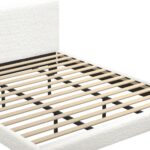 Oikiture King Bed Frame Wooden Slats Boucle Fabric White - Image 4