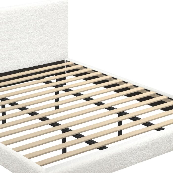 Oikiture King Bed Frame Wooden Slats Boucle Fabric White - Image 4