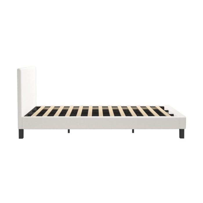 Oikiture King Bed Frame Wooden Slats Boucle Fabric White - Image 5