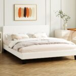 Oikiture Boucle Fabric Queen Bed Frame for Serene Sleep Space