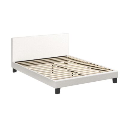 Oikiture Boucle Fabric Queen Bed Frame for Serenity in White