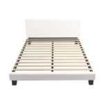 Oikiture White Boucle Fabric Queen Bed Frame for Relaxation