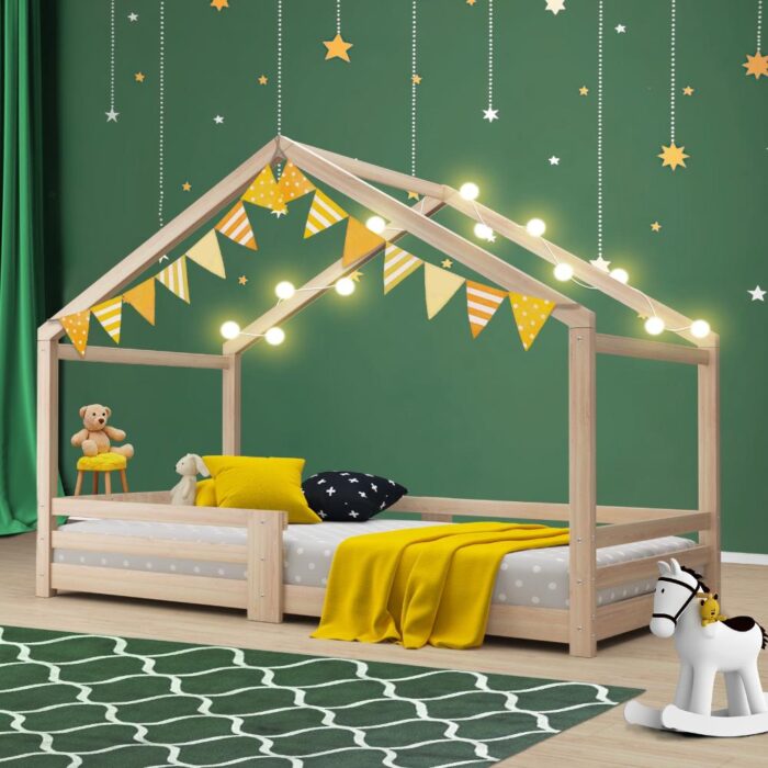 Oikiture Kids Bed Frame Wooden Bed Base Children Single Bed Frame Timber Mattress Platform Wooden - Image 4