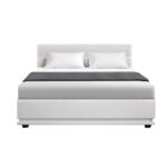 Artiss Bed Frame Double Size LED Gas Lift White LUMI - Image 3