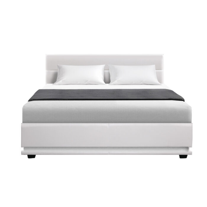 Artiss Bed Frame Double Size LED Gas Lift White LUMI - Image 3
