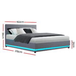 Artiss Bed Frame Queen Size LED Gas Lift Grey LUMI - Image 2