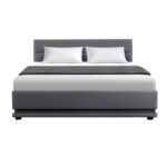 Artiss Bed Frame Queen Size LED Gas Lift Grey LUMI - Image 3
