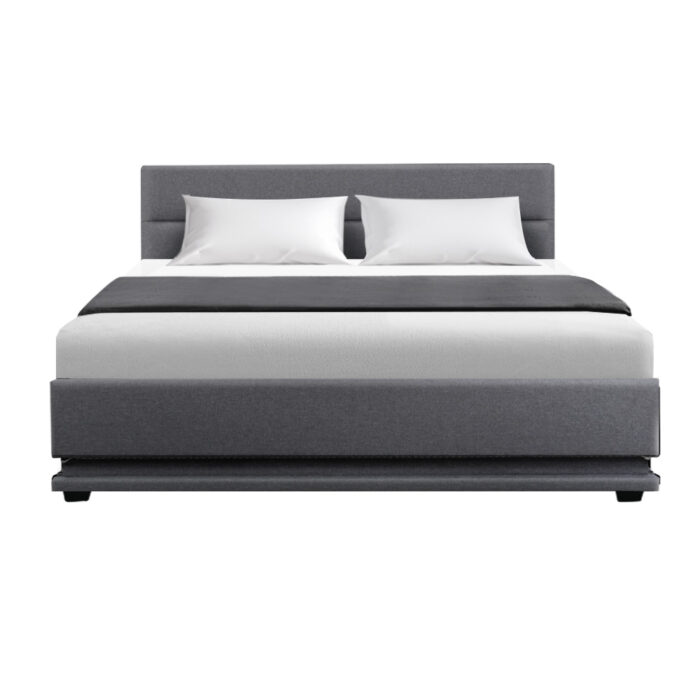 Artiss Bed Frame Queen Size LED Gas Lift Grey LUMI - Image 3