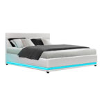 Artiss Bed Frame Queen Size LED Gas Lift White LUMI