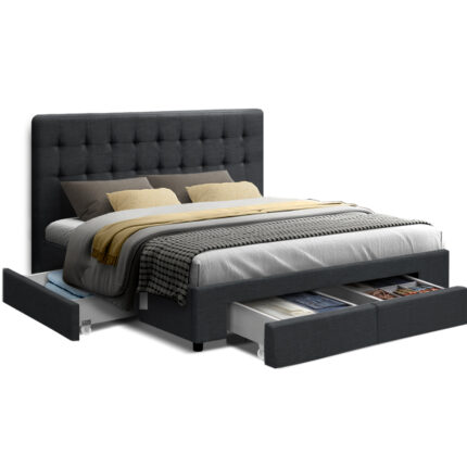 Avio Double Bed Frame with 4 Storage Drawers in Charcoal