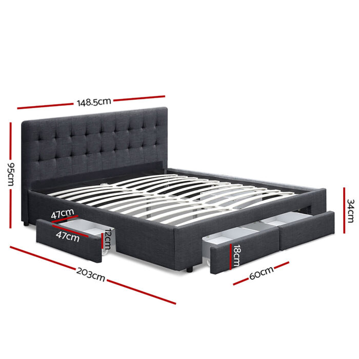 Avio Double Bed Frame with 4 Storage Drawers in Charcoal - Image 2