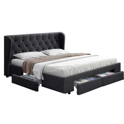 Artiss Mila Queen Bed Frame with 4 Drawers in Charcoal