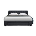 Artiss Mila Queen Bed Frame with 4 Drawers in Charcoal - Image 3