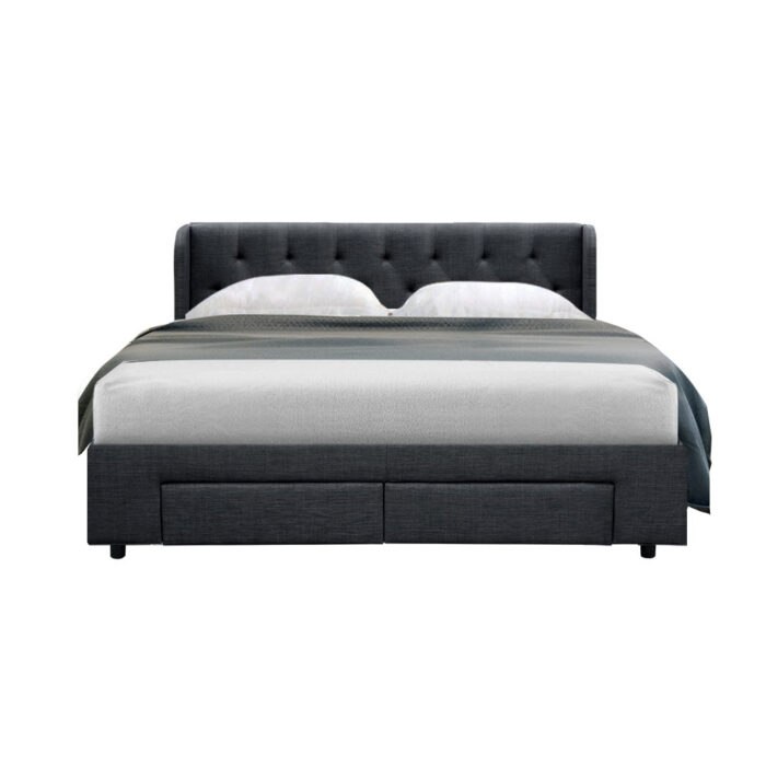 Artiss Mila Queen Bed Frame with 4 Drawers in Charcoal - Image 3