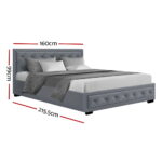 Artiss Bed Frame Queen Size Gas Lift Grey TIYO - Image 2