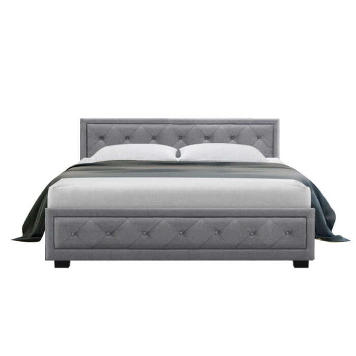 Artiss Bed Frame Queen Size Gas Lift Grey TIYO - Image 3