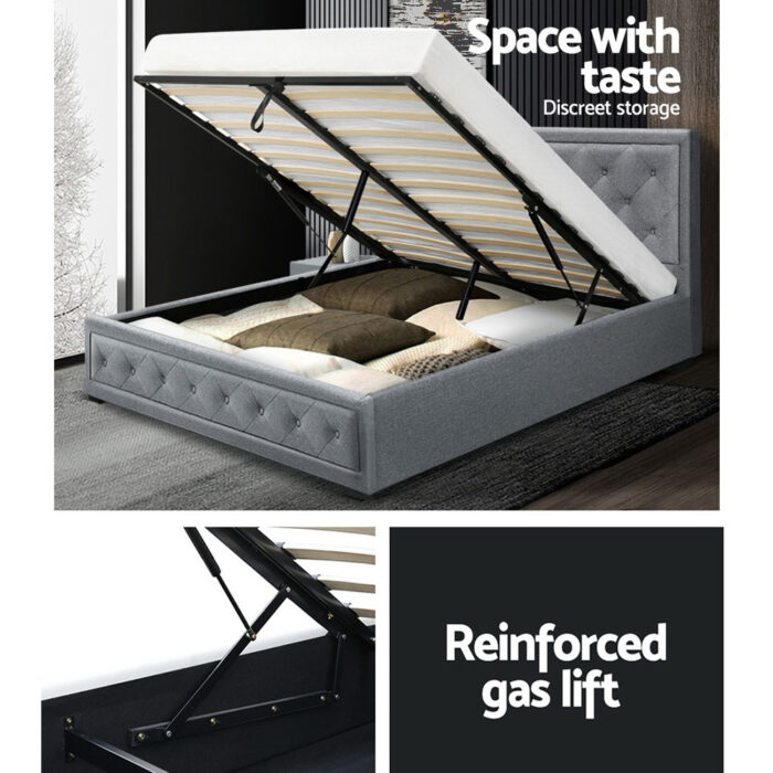 Artiss Bed Frame Queen Size Gas Lift Grey TIYO - Image 4