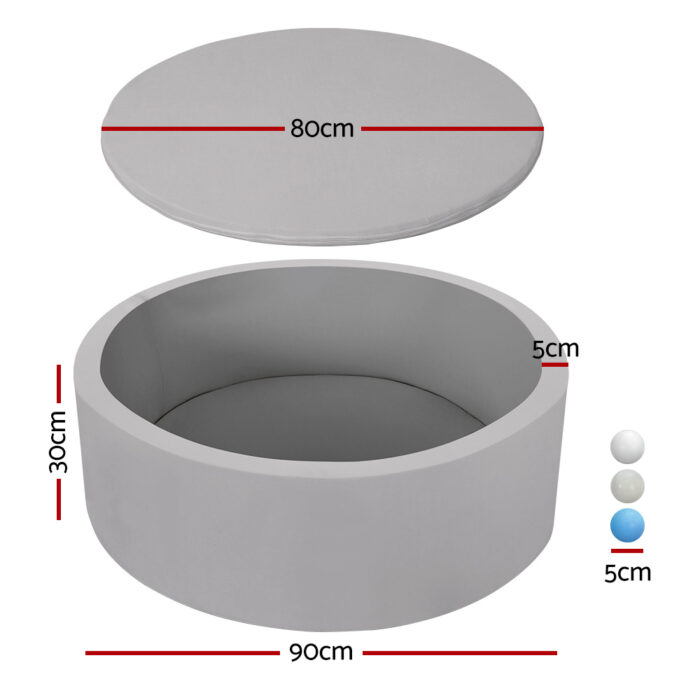 Keezi Kids Ball Pit 90x30cm Ocean Foam Play Pool Barrier Toys Children Grey - Image 2