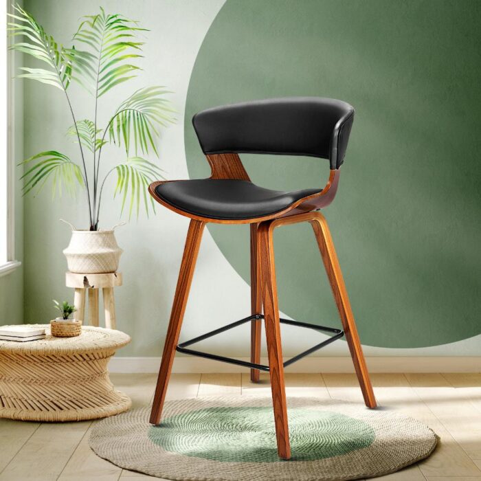 Oikiture Bar Stools Kitchen Stool Bar Chairs Wood Barstool Dining Chair Leather - Image 6