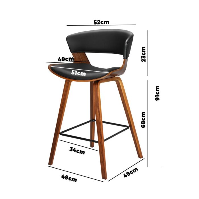 Oikiture Bar Stools Kitchen Stool Bar Chairs Wood Barstool Dining Chair Leather - Image 2